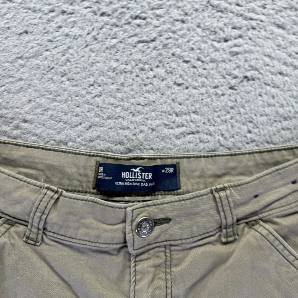 Hollister Pant Womens 8 Beige Cotton Cargo Straight Dad Workwear Travel Stretch - Picture 3 of 11